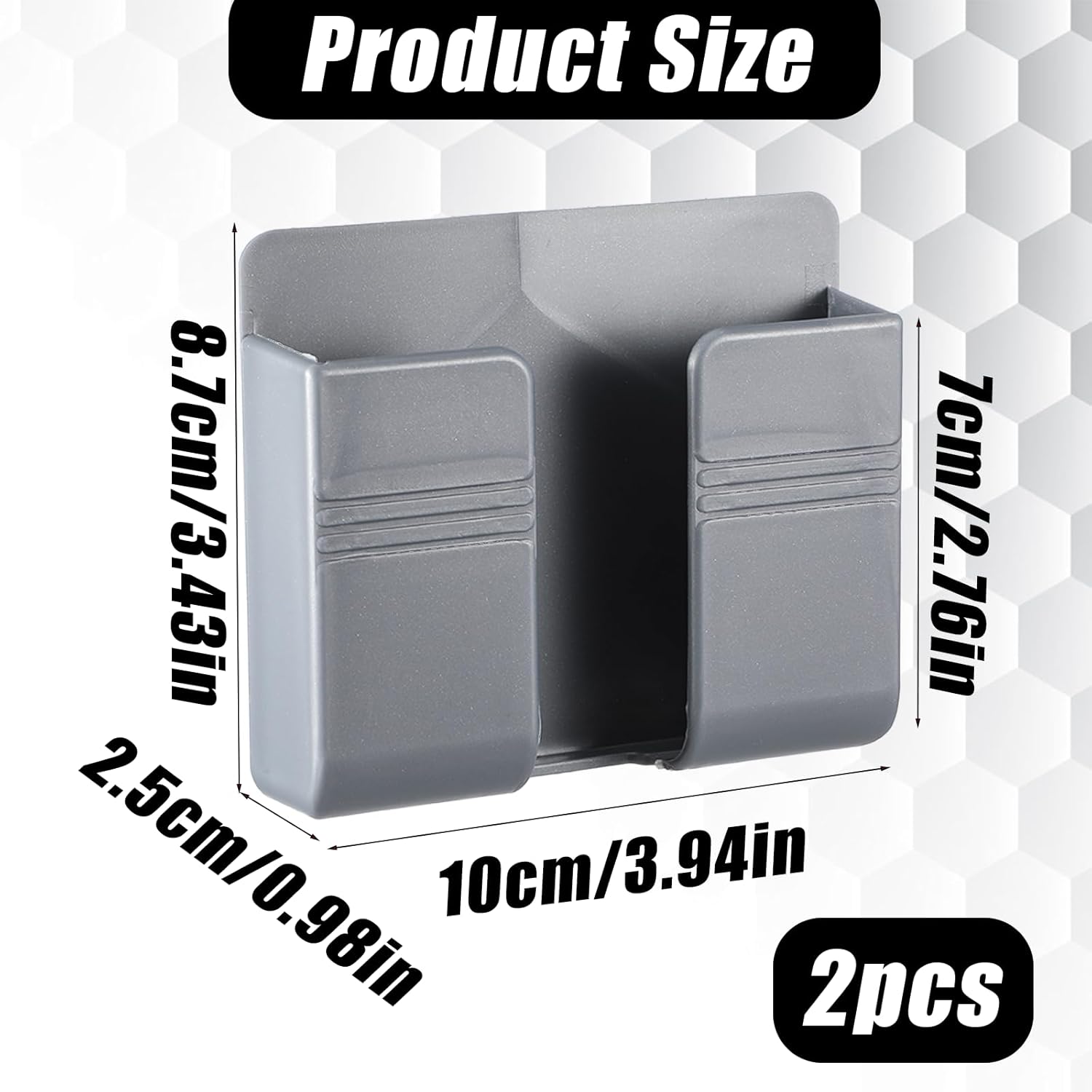 2 Pcs Wall Mount Phone Holder Self Adhesive Phone Shelf with Data Cable Receiving Hole, Grey Charger Remote Control Storage Box, Cell Cradle Bedside Organizer