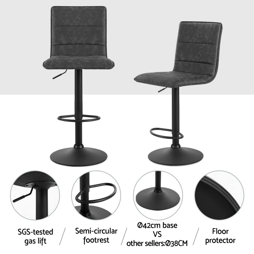 Artiss 4x Bar Stools Gas Lift Vintage Leather Grey — image 4