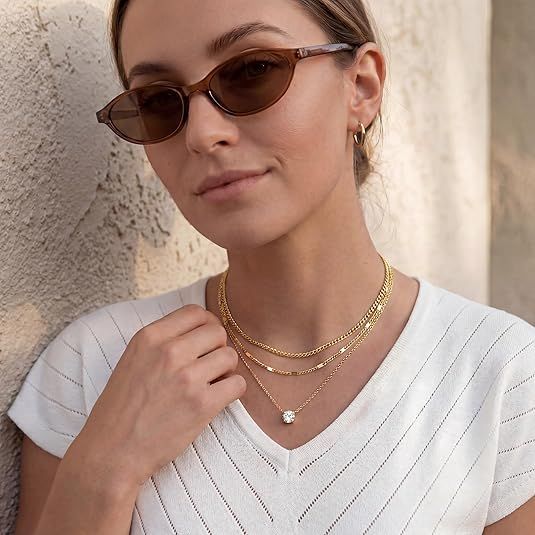 Silver Layered Zircon Necklace Set - Multi Strand Chain Choker with Pendant and Bar Accents Fashion Jewellery — image 3