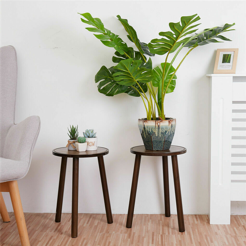 2Pcs Small Side Table Round End Table Wood Plant Stand Super Thick 3-Legs Stool — image 5