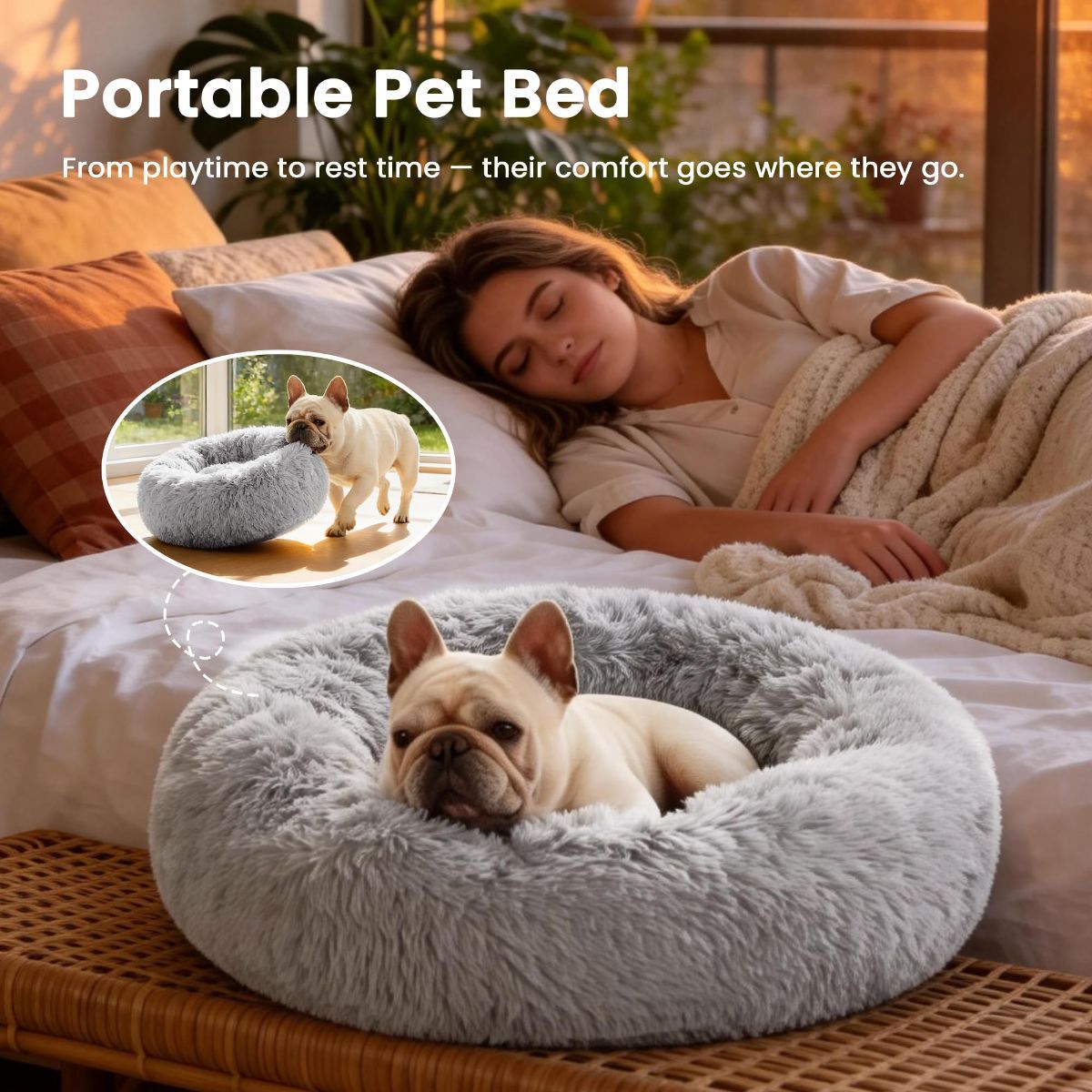 Pet Bed Anti-Anxiety Pet Bed Donut Pet Bed Small Dog Bed Medium Dog Bed Cat Bed - Gray / 20in — image 4