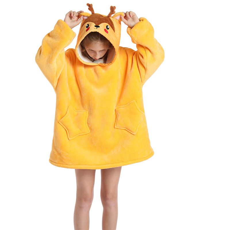 Childrens Cartoon Flannel Hooded Blanket Polyester Children's cold clothing deer All yards