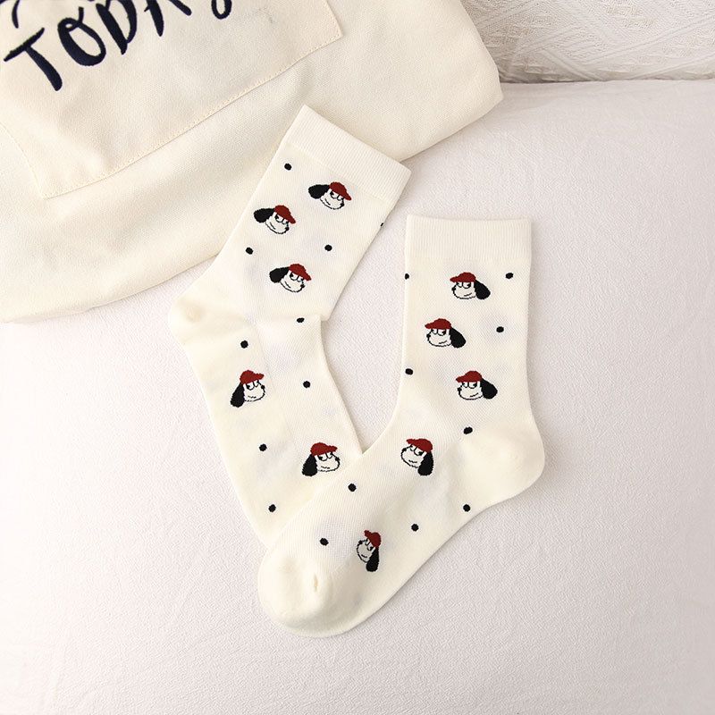 4 Pairs Women's Cartoon Animal Crew Socks (All-over dog head print)- Lightweight Breathable Mid-Calf Cotton Socks for Spring Summer, Casual Everyday โ image 2