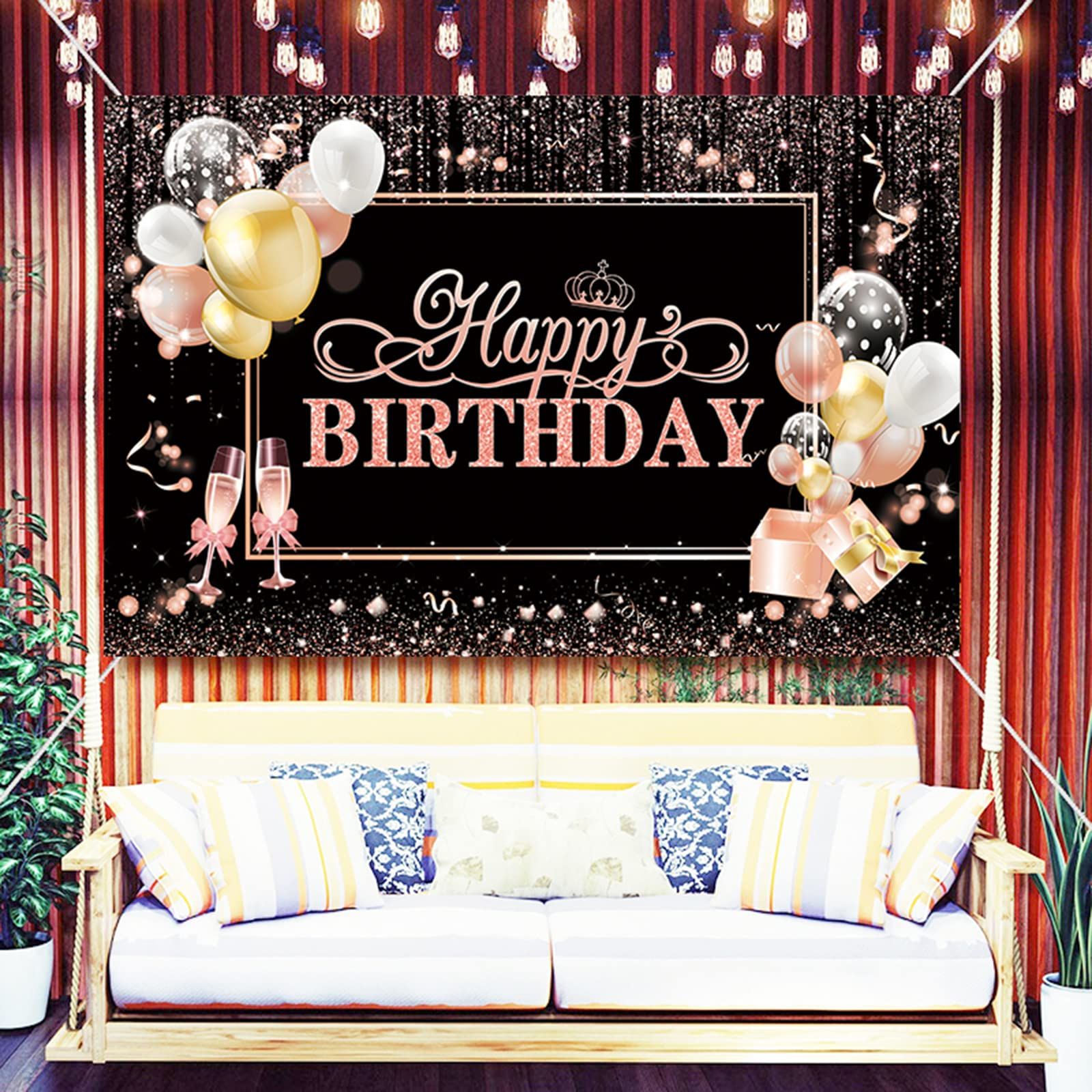 Rose Gold Happy Birthday Backdrop Banner,Happy Birthday Decoration Banner, Happy Birthday Backdrop for Girls Women71 x 45 Inch — image 4