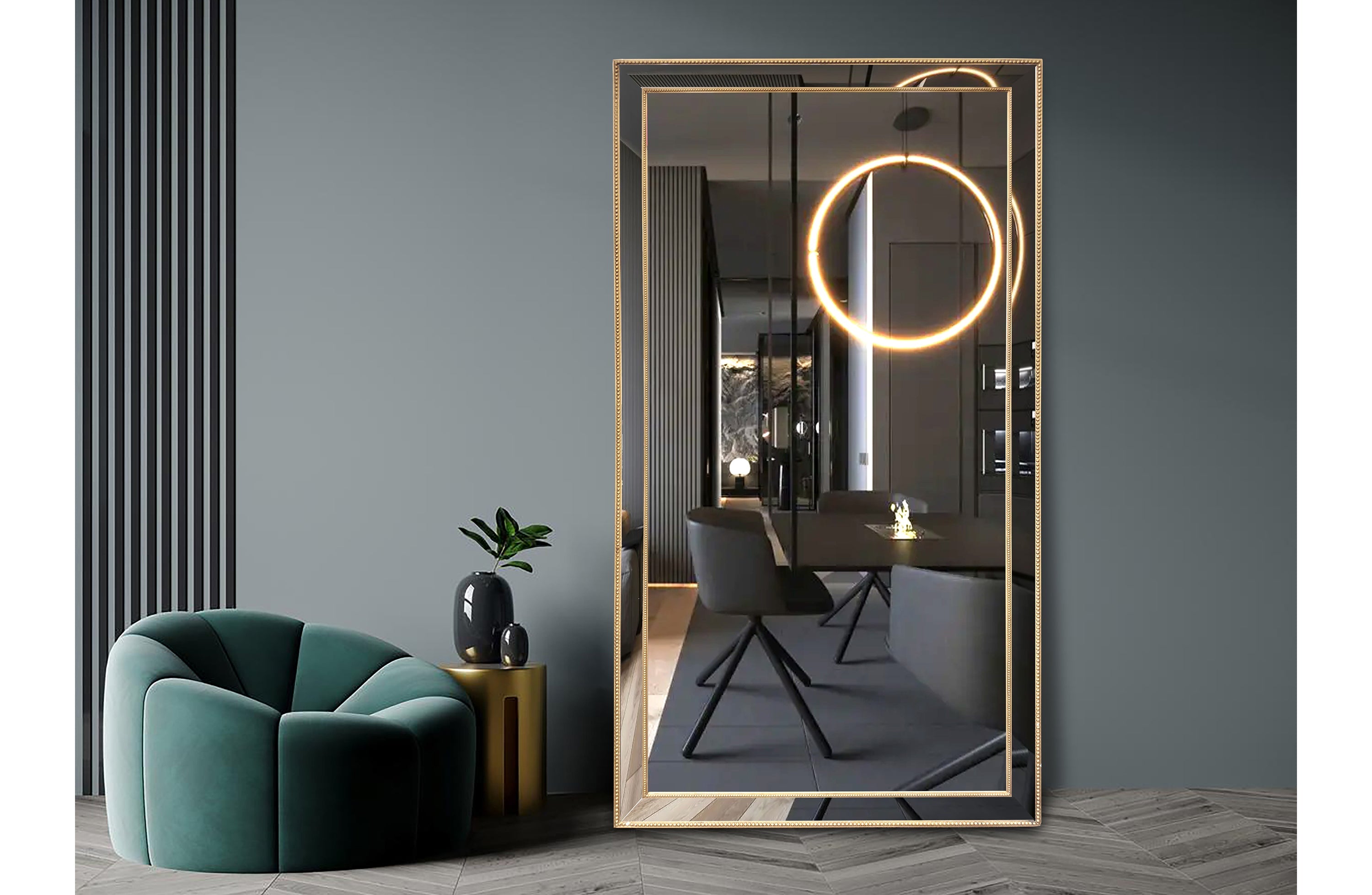 Gold Beaded Framed Mirror - X Large 190cm x 100cm โ image 4
