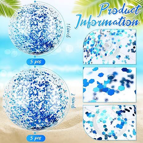 Christmas 10 Pcs Inflateable Sequin Glitter Beach Balls, 24 Inch and 16 Inch Jumbo Pool Confetti Glitter Balls, Swimming Pool Beach Toys for Summer Favor — image 4