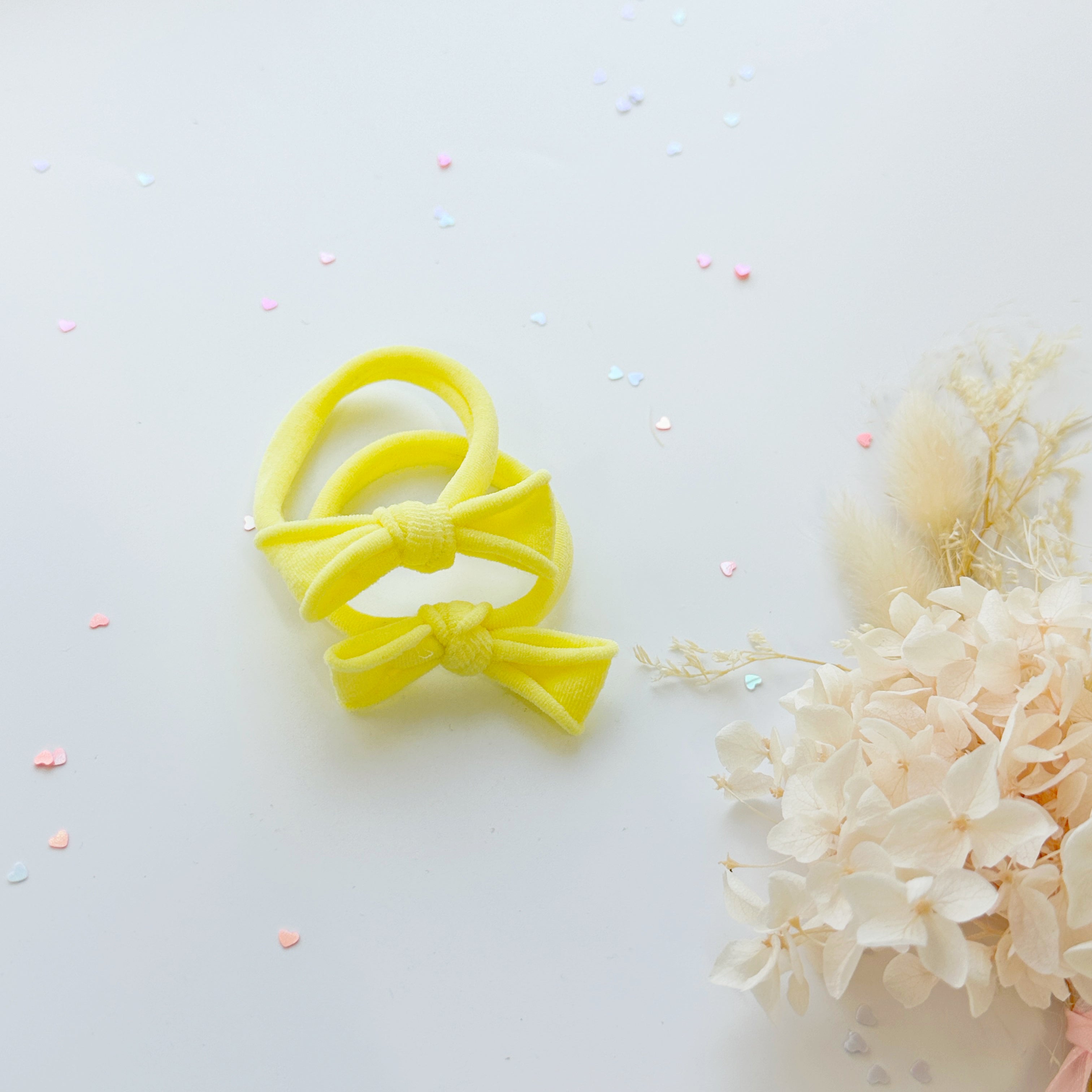 Handmade Simple Bow metal free hair ties - Candy - 1 Pairs - Pastel Yellow — image 3