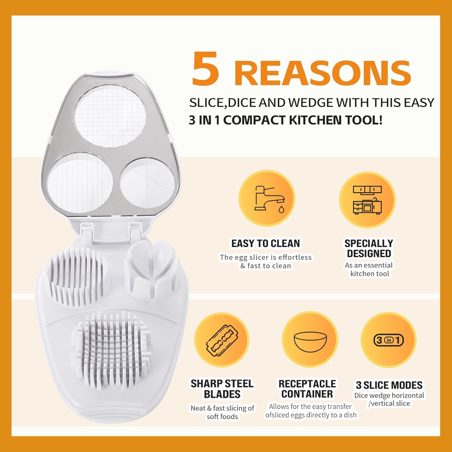 3-in-1 Egg Slicer - Perfect Slices & Chunks - Multifunctional Cutter for Eggs Soft Fruits and Vegetables β image 6