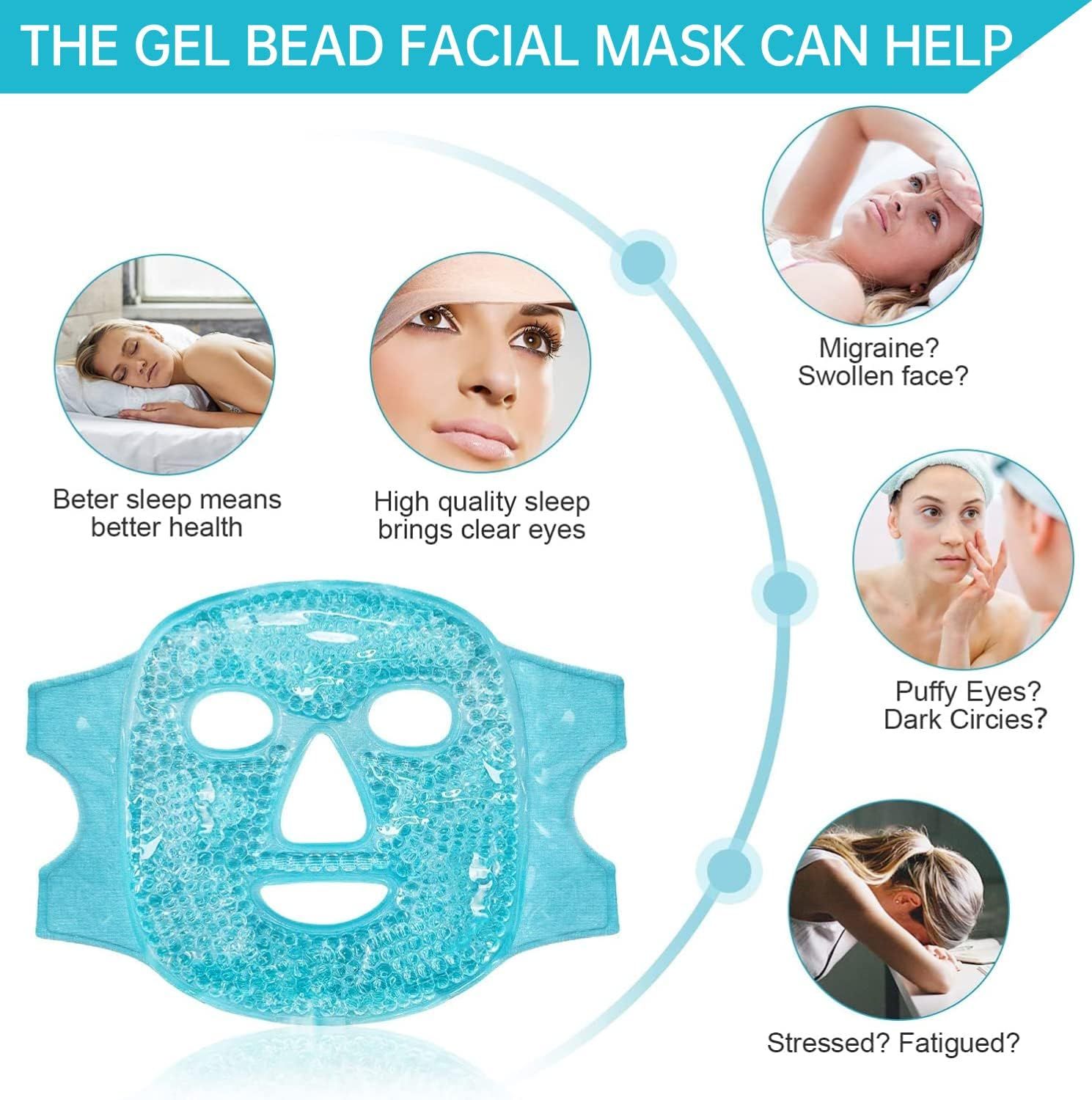 Ice Face Mask Reusable and Cold Gel Eye Mask for Puffiness/Dark Circles/Eye Bags, Ice Pack for Eyes & Face (Blue)