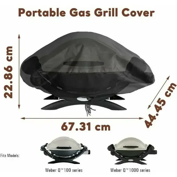 600D Waterproof Grill Cover with UV Protection for Weber Q100, Q1000, Q1200, Q1400 and Baby Q Portable Gas Grills, Black — image 2