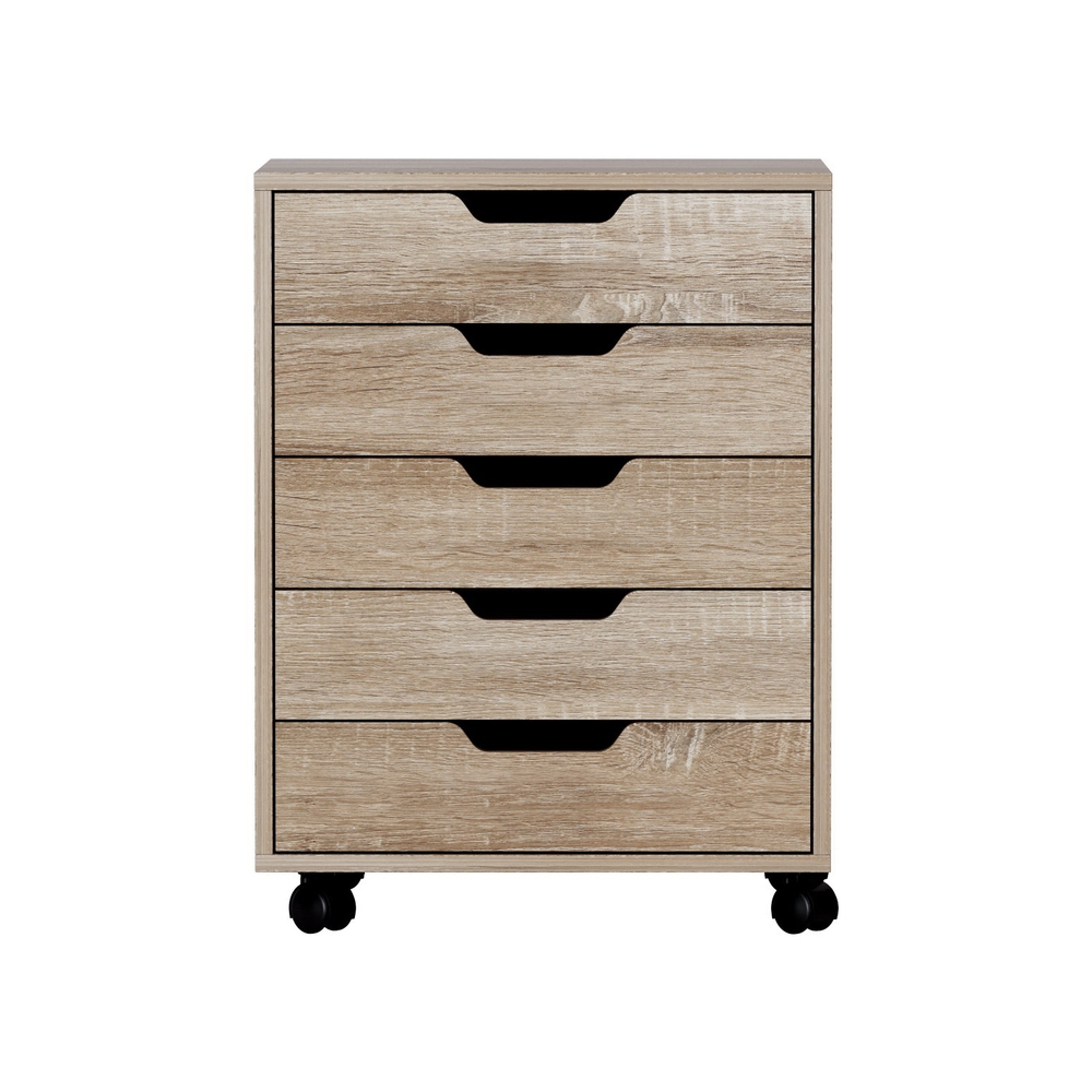 Artiss 5-Drawer Filing Cabinet Mobile Rolling Storage Cabinet Chest of Drawers Stand Scratch Beige โ image 3