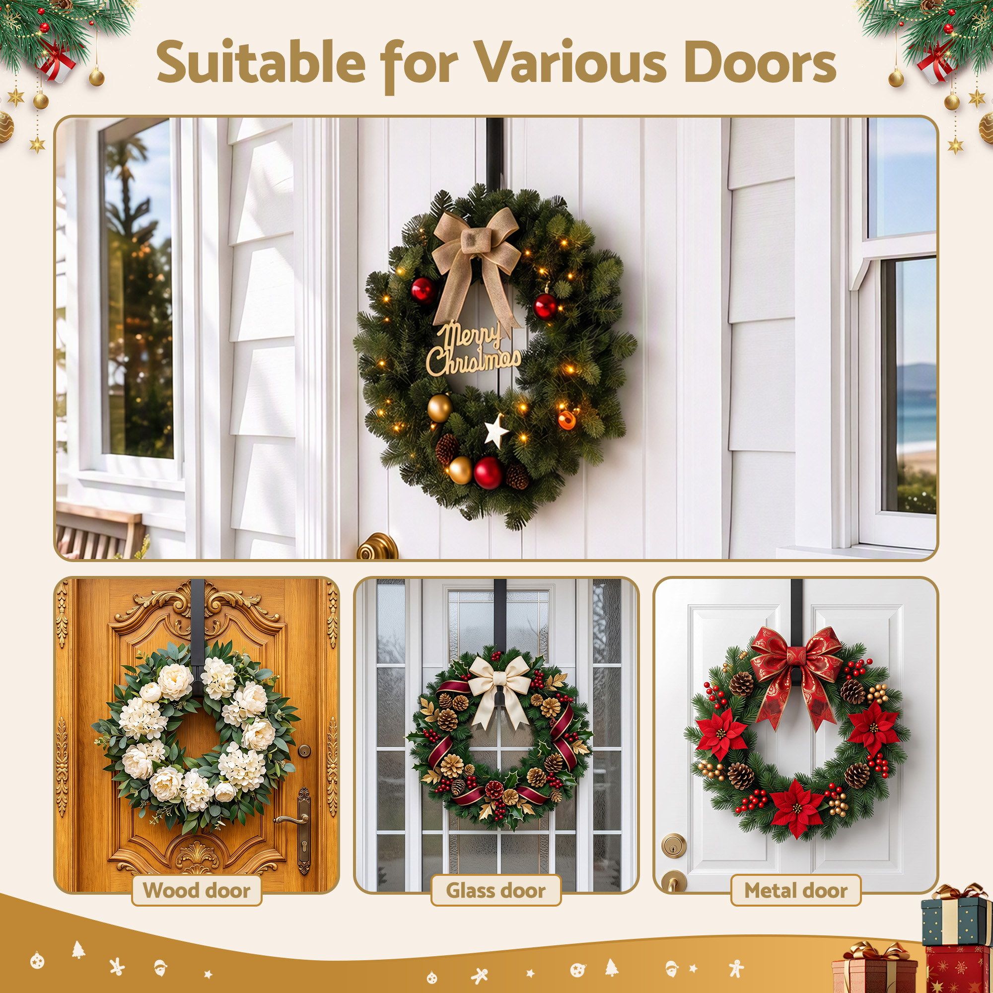 Jingle Jollys Christmas Wreath Hanger Metal Door Hook Height Adjustable โ image 4