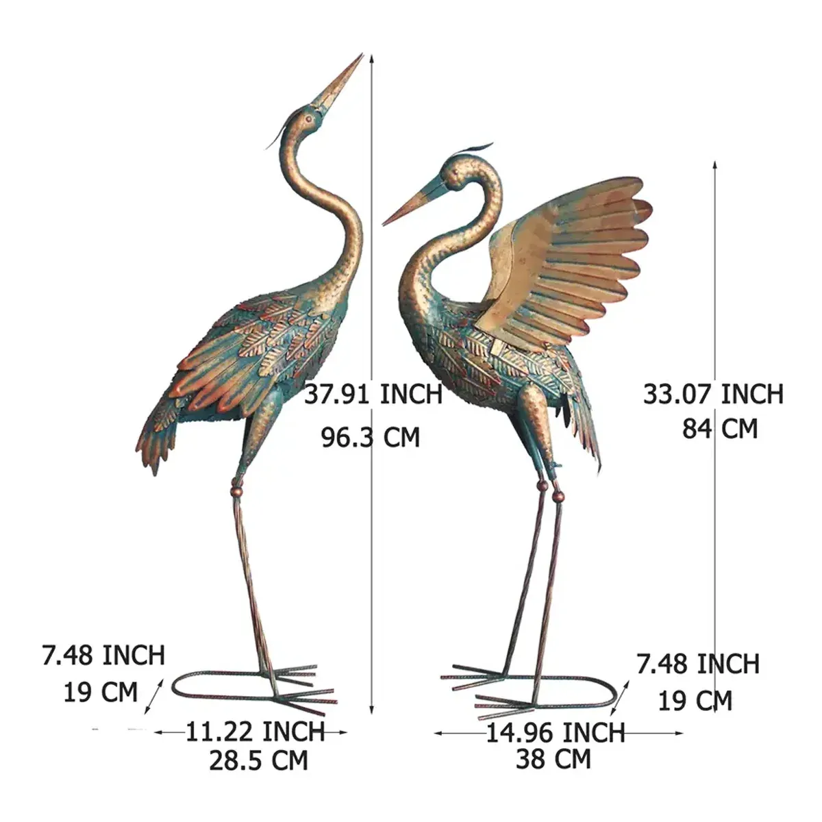 2PCS Metal Crane Statue Decoration Rustproof for Home Garden Patio Yard Ornament — image 3
