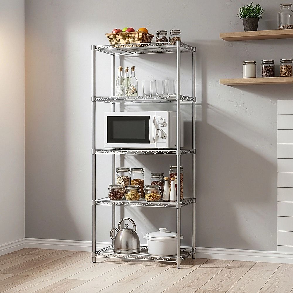 5 Tier Silver Metal Storage Rack Shelving Wire Shelf — image 5