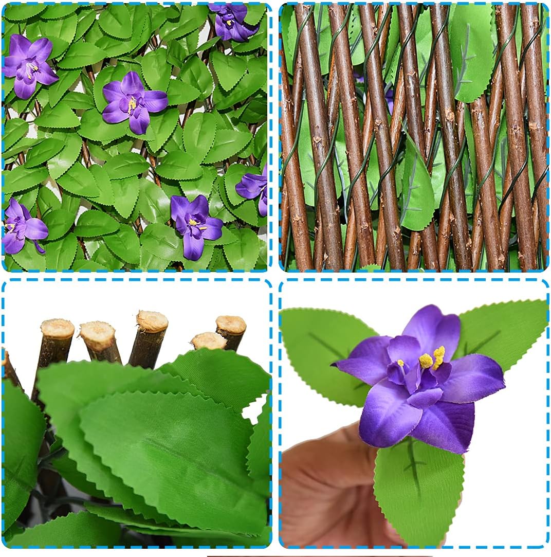 Expandable Fence Privacy Screen for Balcony Patio Outdoor,Decorative Faux Ivy Fencing Panel,Artificial Hedges (Single Sided Leaves) (1, Purple Flowers) — image 3