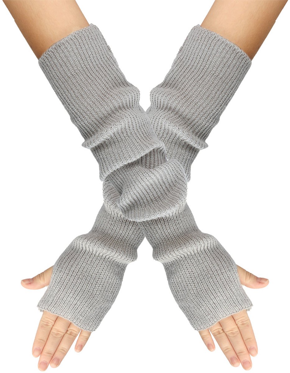 Arm Sleeves - Women's Long Fingerless Knitted Y2K Arm Sleeves - (Gray) — image 5