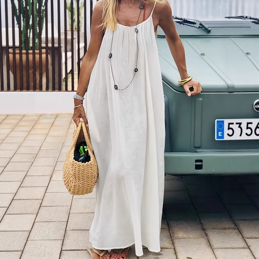 Pink Women's Crinkle Ice Silk Backless Cami Maxi Dress(Size XL) - Loose Fit Lounge Nightgown Slip Dress, Casual Resort Wear — image 3