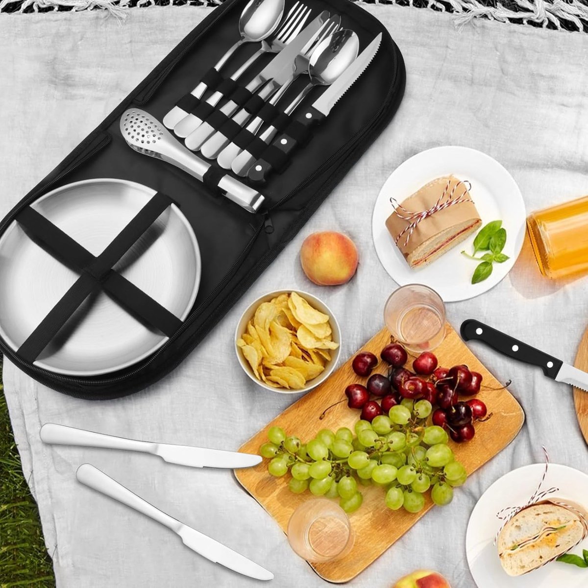 2 Person Cutlery Set (10-piece) - Camping Set for 2 People - Spoons, Knives, Forks, Steak Knives - 10 Pieces Stainless Steel Cutlery - Including Carrying Bag — image 3