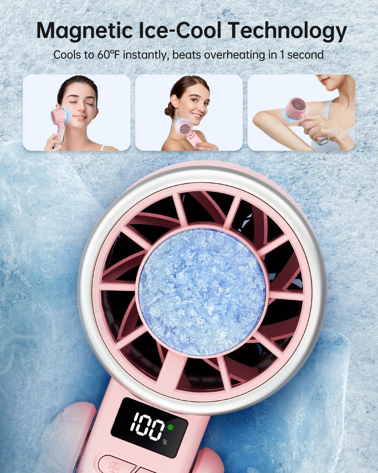 Portable Handheld Turbo Fan with Ice Cooling, 5 Speed Battery Rechargeable Foldable 2in 1 Mini Fan,Desk Fan, Quiet Personal Fans for Outdoor, Travel, Camping — image 2
