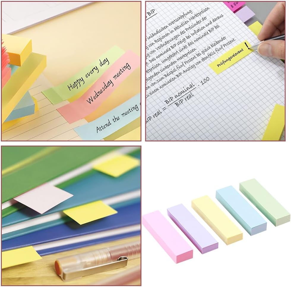 500 Pastel Sticky Notes (75x20mm) - Colourful removable sticky notes in blue, pink, green, yellow and purple | Pack of 5 (100 notes each) | For use in the โ image 5