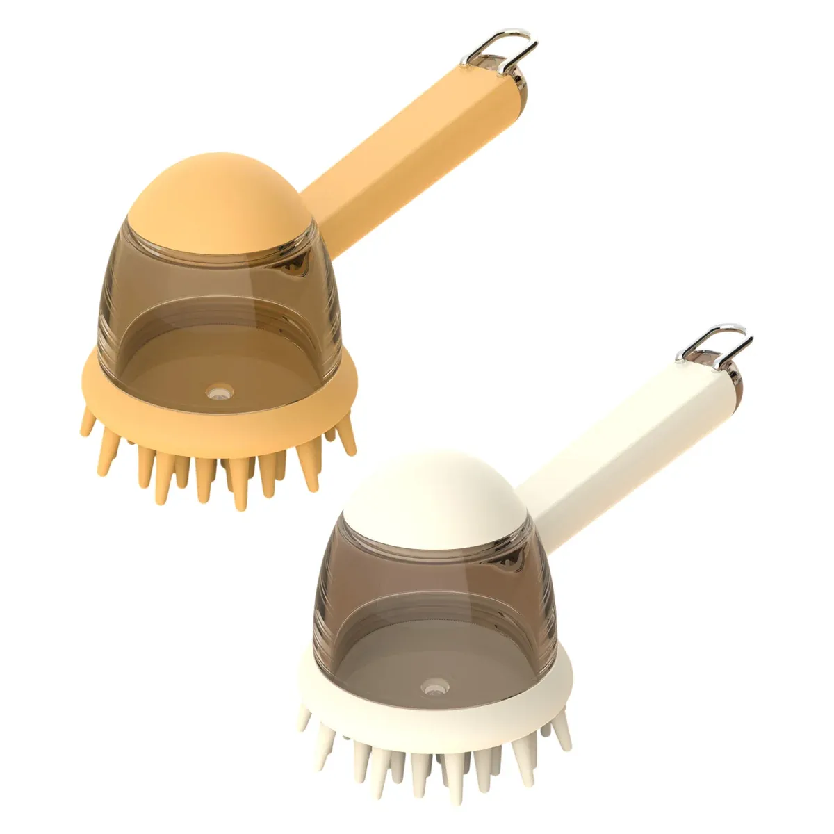 Pet Bath Brush Dog Massage Brush Press to Dispense Liquid Pet Grooming Tools - Beige — image 3