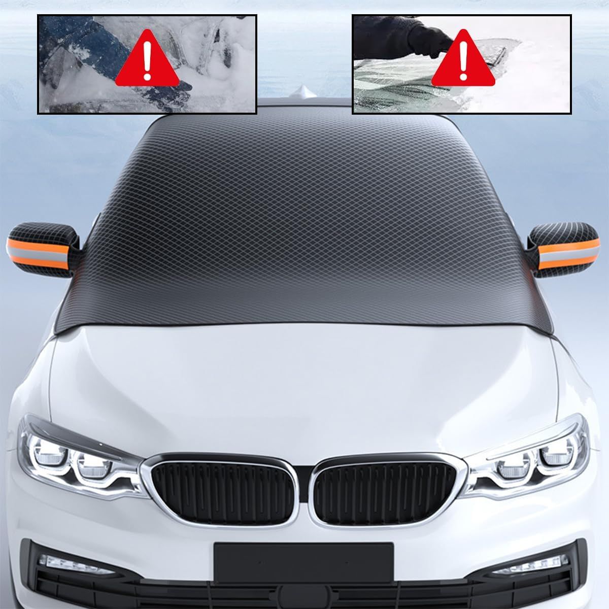 Car Windshield Cover for Ice and Snow, Automotive Windshield Snow, Ice, UV, Frost Removal Wiper & Mirror Protector (Orange Strip) — image 3
