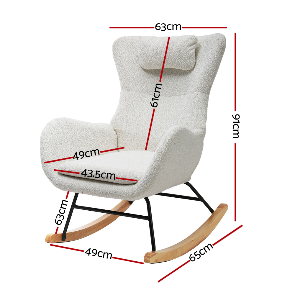 Artiss Rocking Chair Armchair Pillow Boucle White — image 2