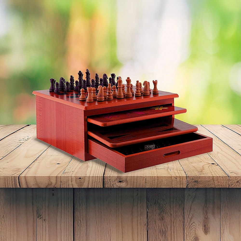 10 in 1 Wooden Chess Board Games Slide Out Checkers House Unit Set โ image 3