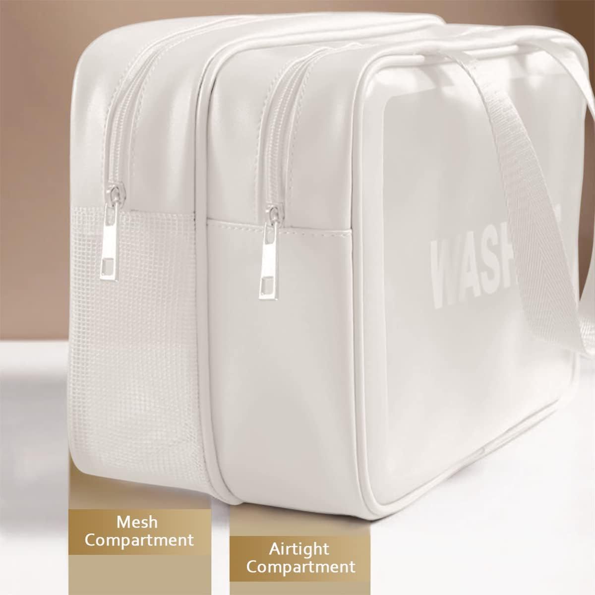 Large Capacity Travel Toiletry Bag with Dual Compartments, Waterproof PVC Cosmetic Organizer for Gym & Business Trips (White) — image 3