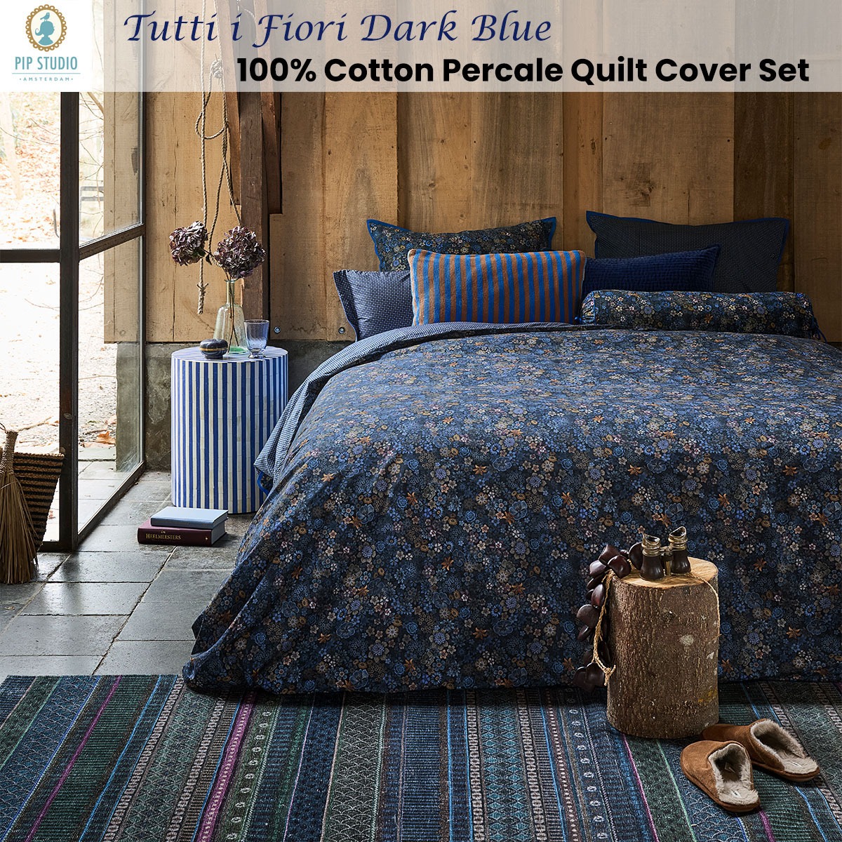 PIP Studio Tutti i Fiori Dark Blue Cotton Quilt Cover Set King — image 2