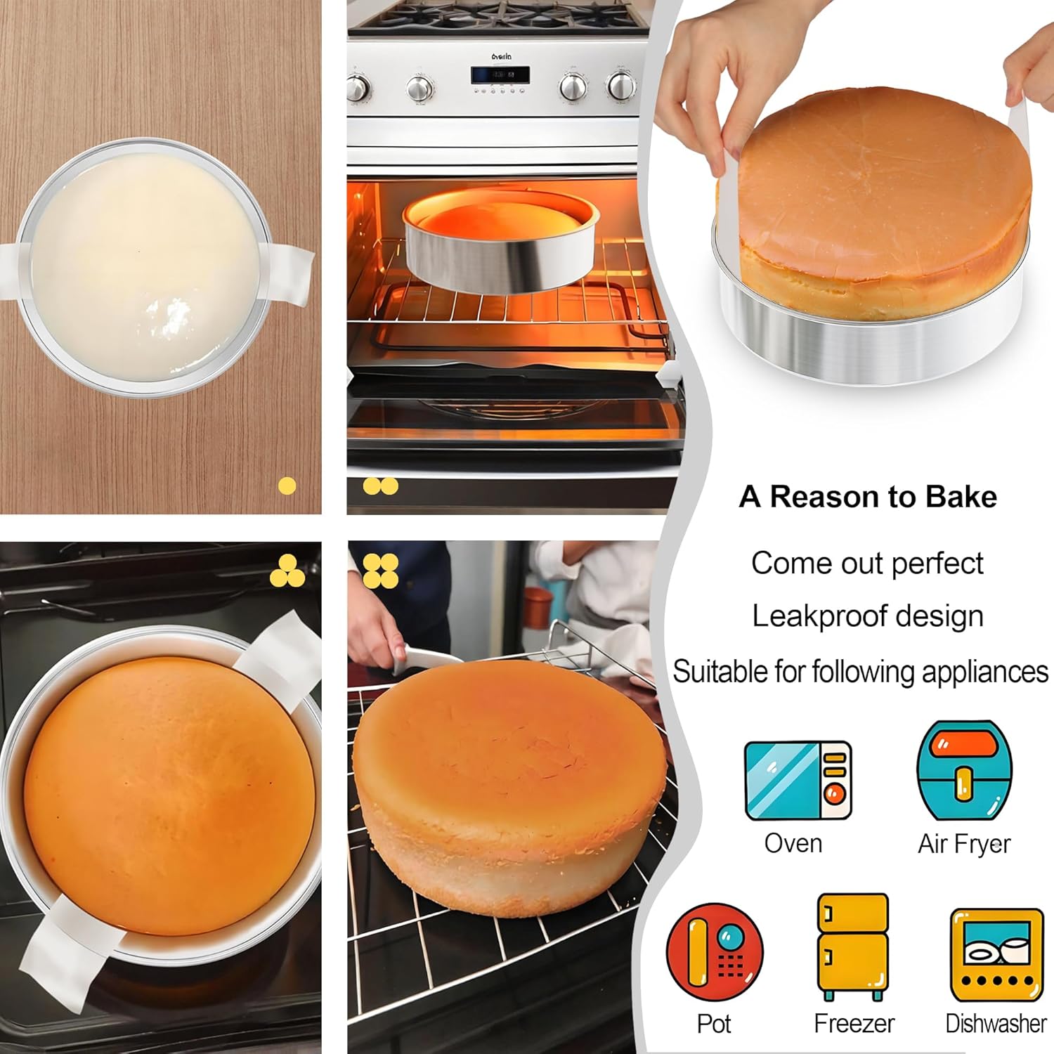 8 Inch Cake Pan Set of 2, Nonstick Stainless Steel Round Layer Cake Baking Pans with 100PCS Parchment Papers, Circle Cake Pan Tins for Birthday Christmas — image 4