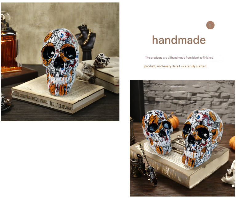 Big Yellow Colorful Floral Skull Statue - Intricate Day of the Dead Style Resin Figurine for Halloween & Home Decor โ image 2