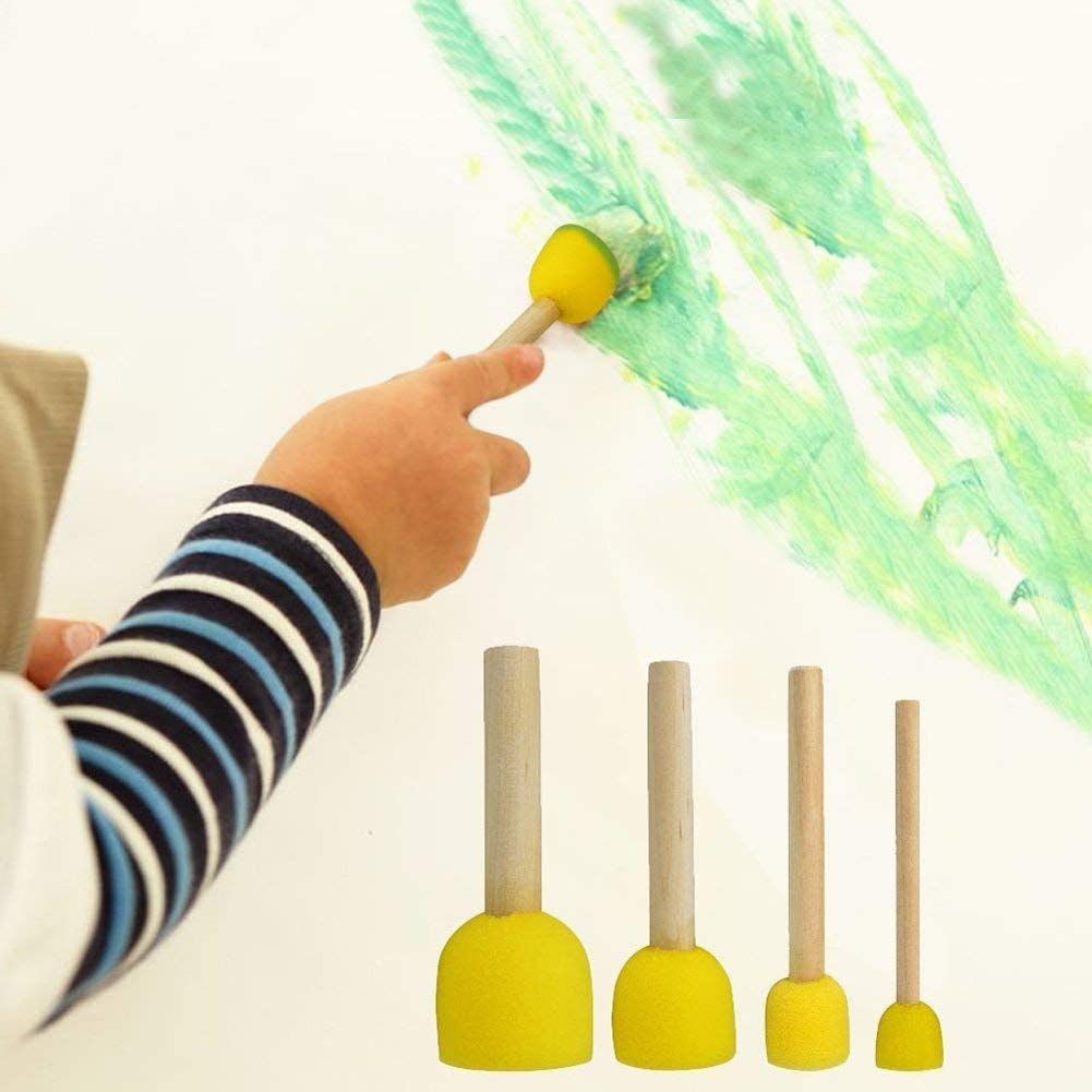 5Pcs Round Stencil Sponge Wooden Handle Foam Sponge Paint Brush Furniture Art Crafts Painting Tool Supplies — image 5