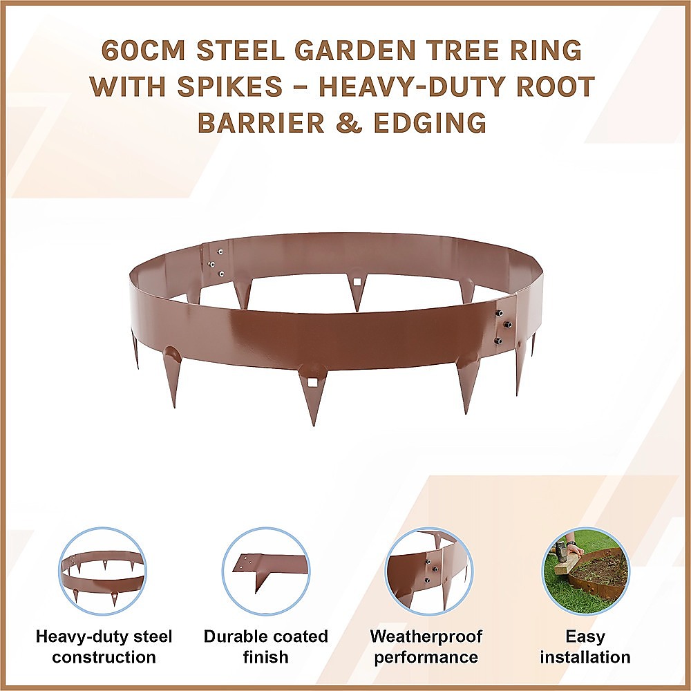60cm Steel Garden Tree Ring with Spikes – Heavy-Duty Root Barrier & Edging — image 3