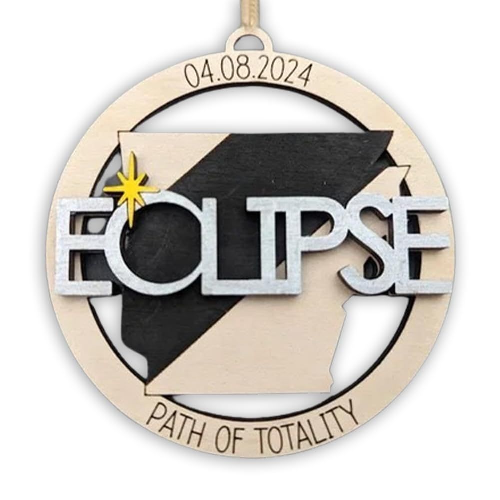 Solar Eclipse 2024 Ornament, Wooden 2024 Eclipse Keepsake,Eclipse Souvenir - 12 Different States Texas, New York
