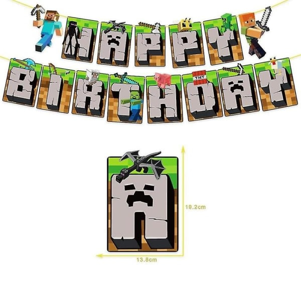 Minecraft Theme Happy Birthday Set Decoration Accessories Banner Pull Flag Cake Decorations Kit null none โ image 2