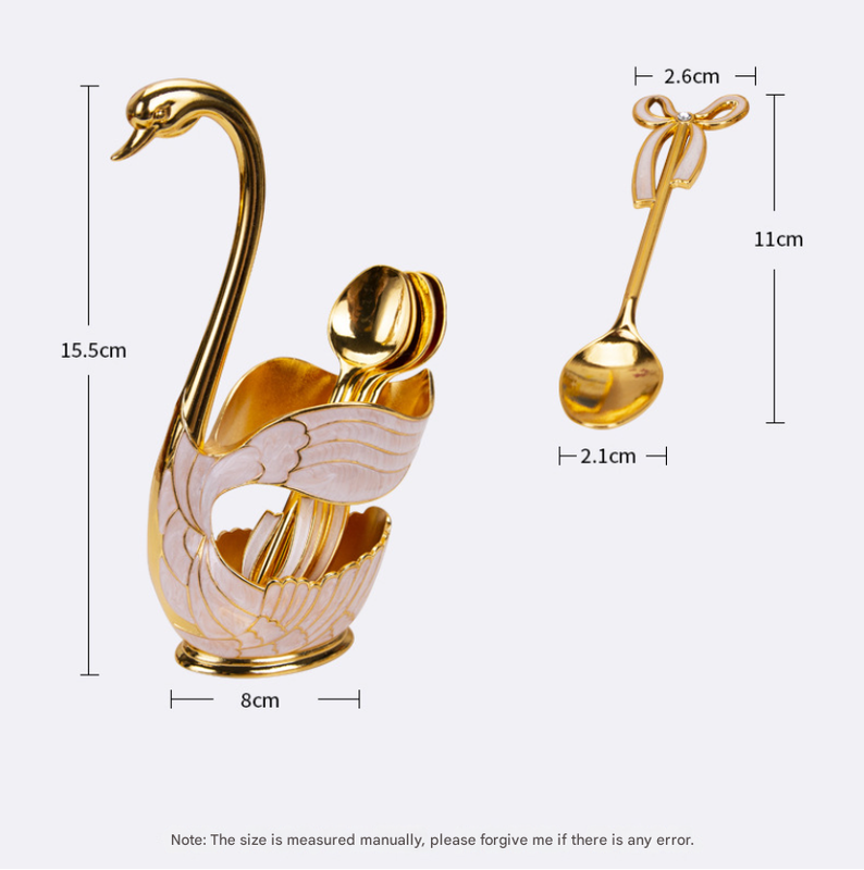 Elegant Swan Base Spoon Holder Set with 6 Coffee/Dessert Spoons(Gold and white spoon) — image 6