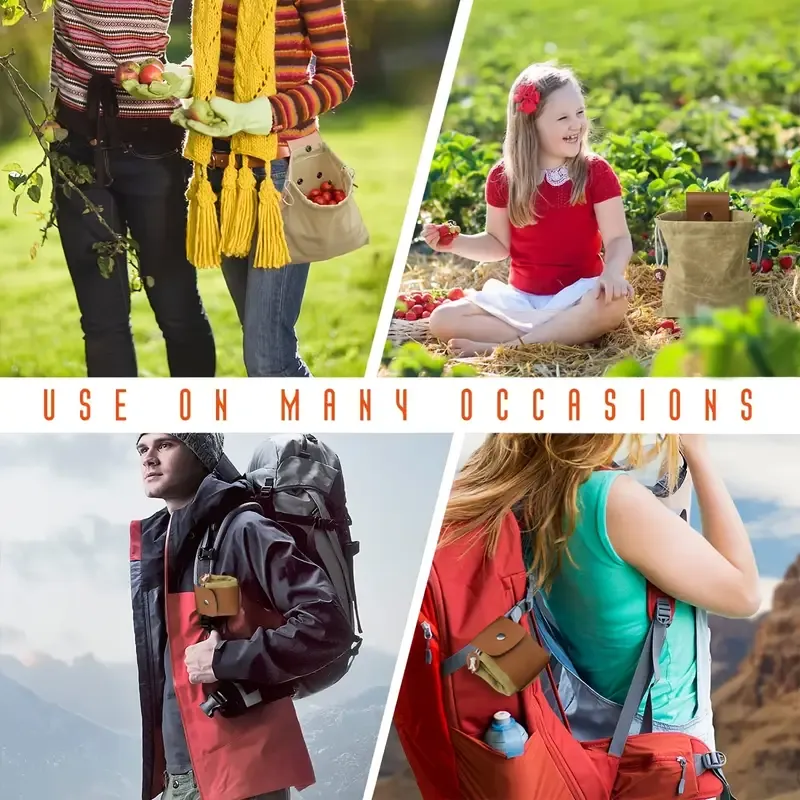 Canvas Foraging Bag Outdoor Fruit Picking Pouch Waist Pack Bushcraft Tool Bag PU Leather Lightweight Foldable Organizer/green โ image 6