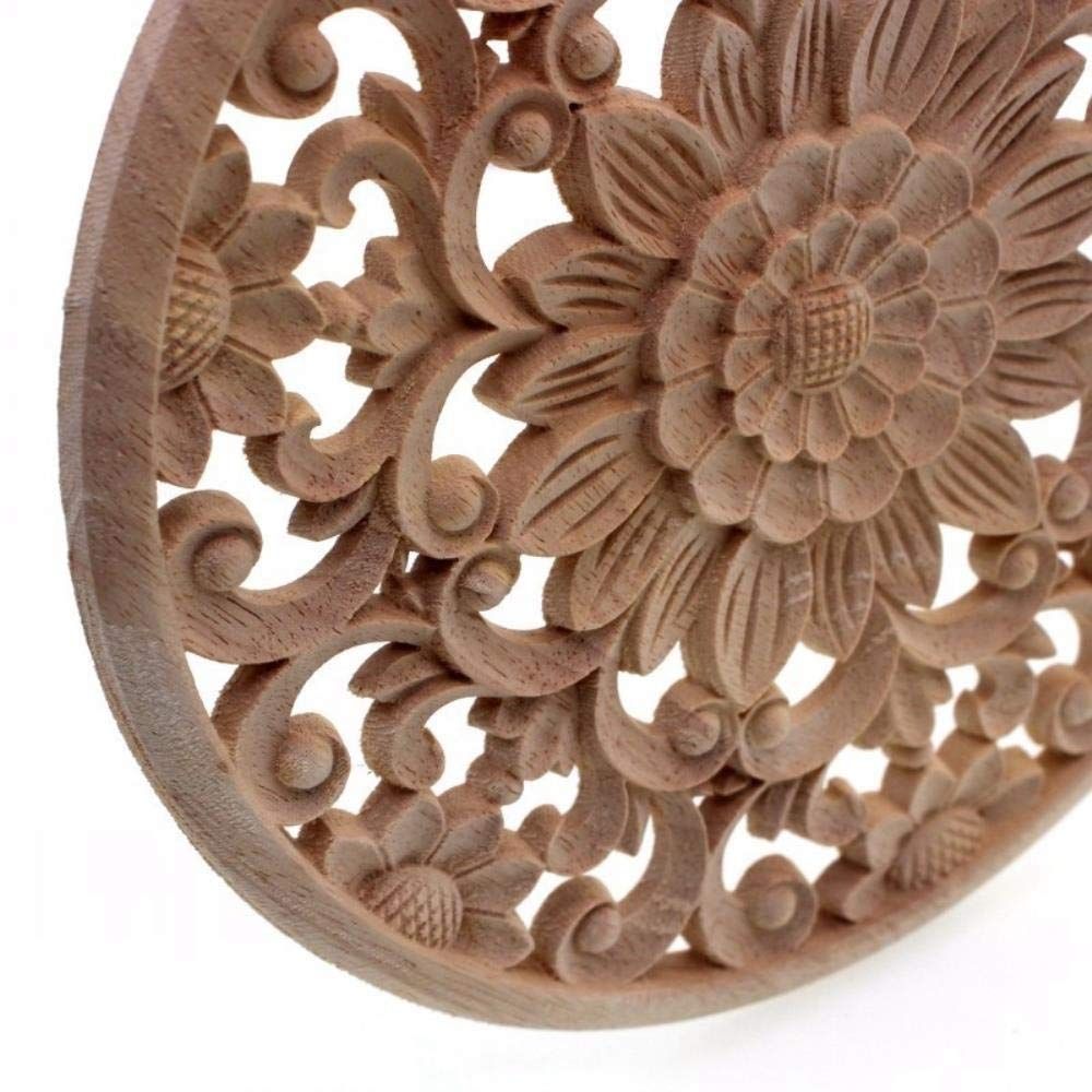 art wall hanging,Carved Flower Carving Round Wood Appliques For Furniture Cabinet Unpainted Wooden Mouldings Decal Decorative โ image 5
