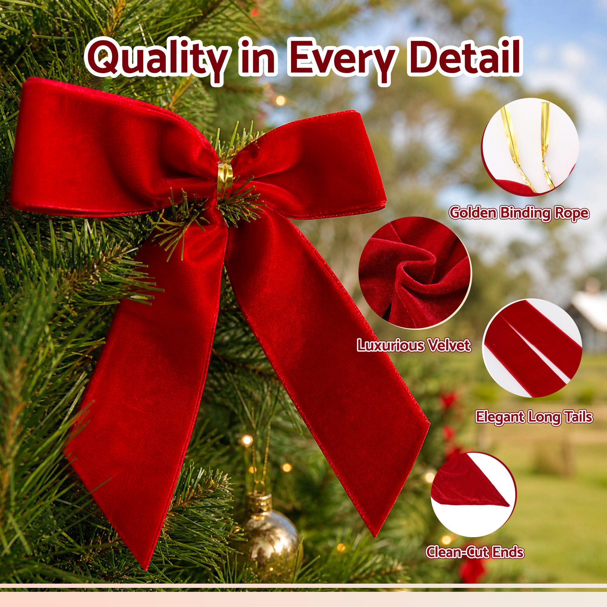 Jingle Jollys 24Pcs Red Velvet Christmas Bows Tree Decorations Xmas Decor — image 6
