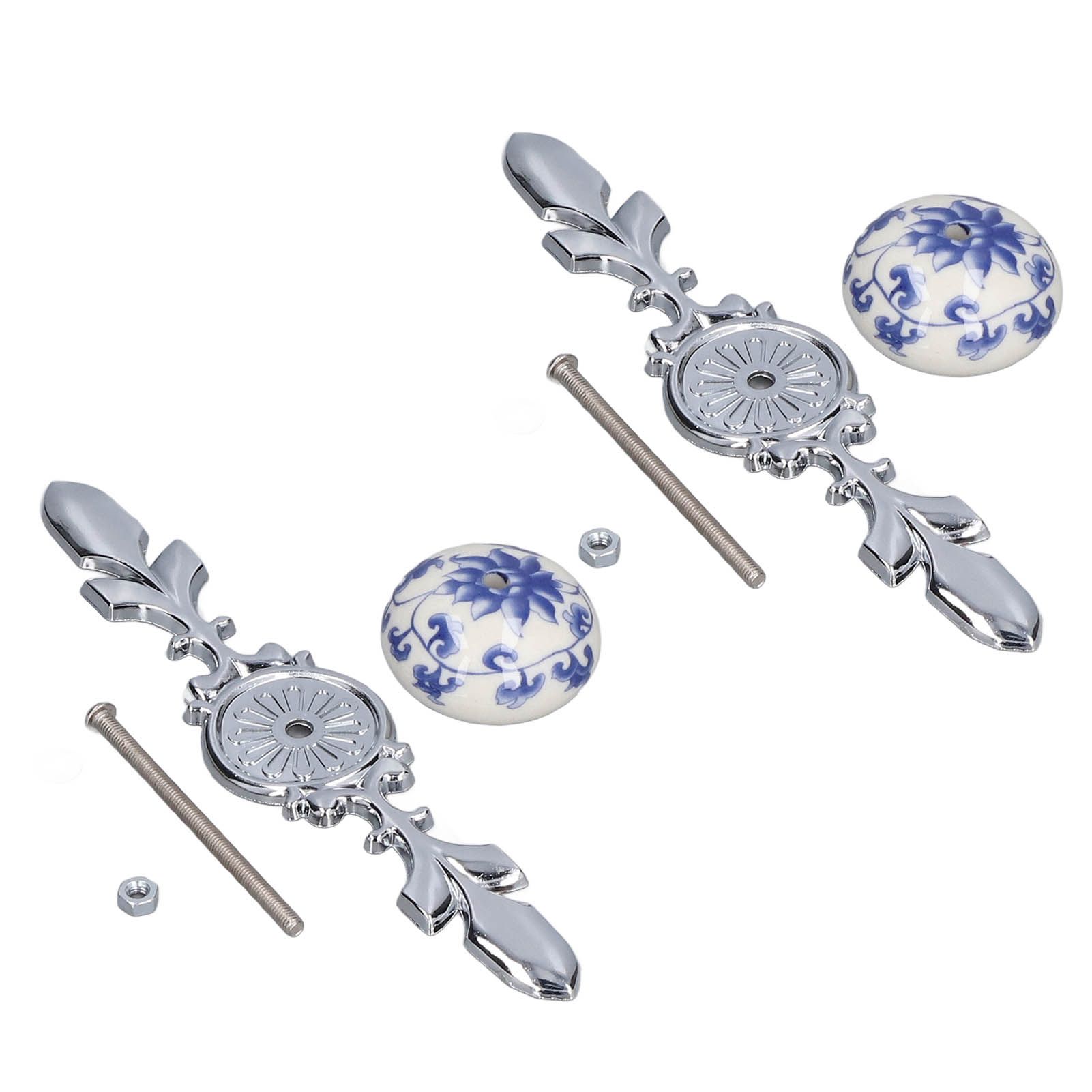 2pcs/set Ceramic Cabinet Handle Modern Simple Style Hand Painted Ceramic Cabinet Knobs1060D Rich Flower Blue and White Porcelain — image 3