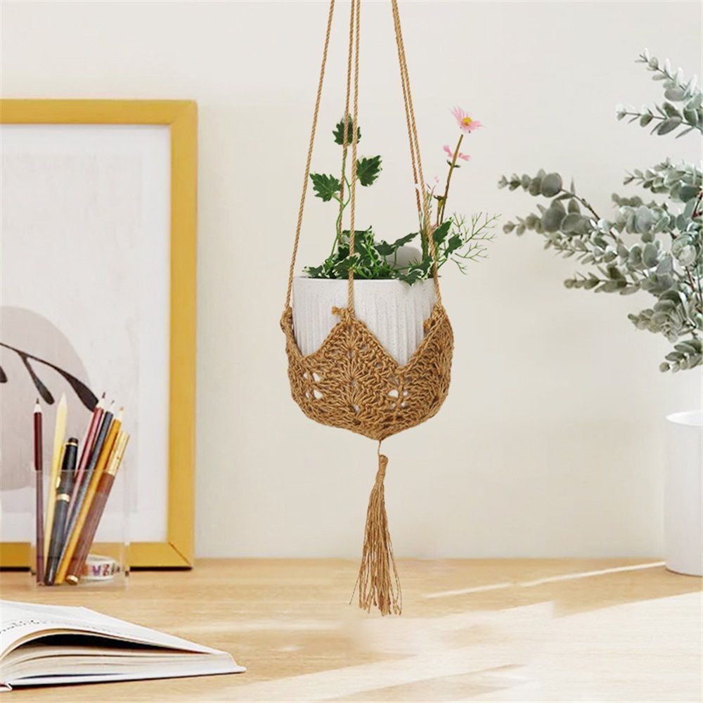 2pcs Handmade woven hemp rope flowerpot net bag Creative woven flowerpot hanging basket Indoor and outdoor hanging decorative flowerpot bag(Original color 100 — image 3