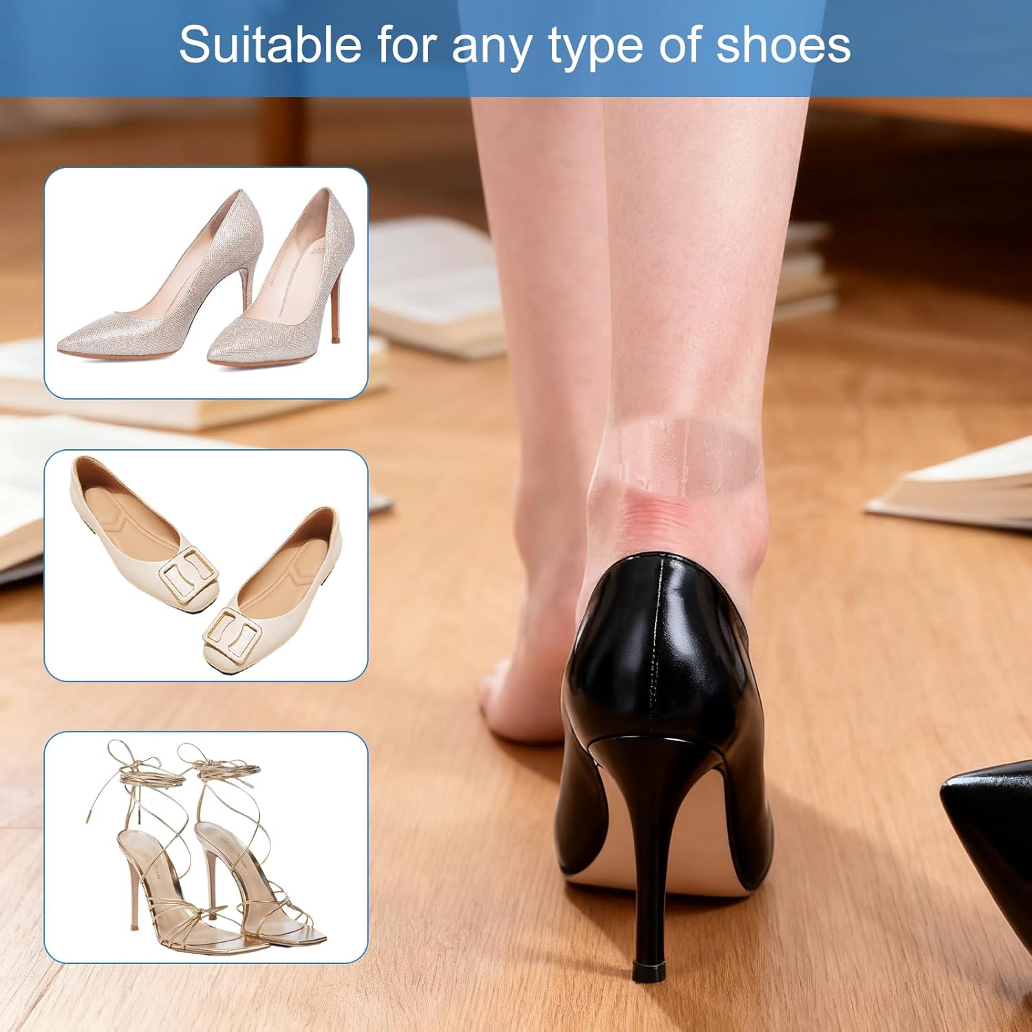 100PCS Self Adhesive Invisible Heel Anti Wear Sticker, Waterproof Transparent Thin Anti-Wear Foot Care Heel Protection Pad Stickers for Feet Heel Shoes Padding — image 5