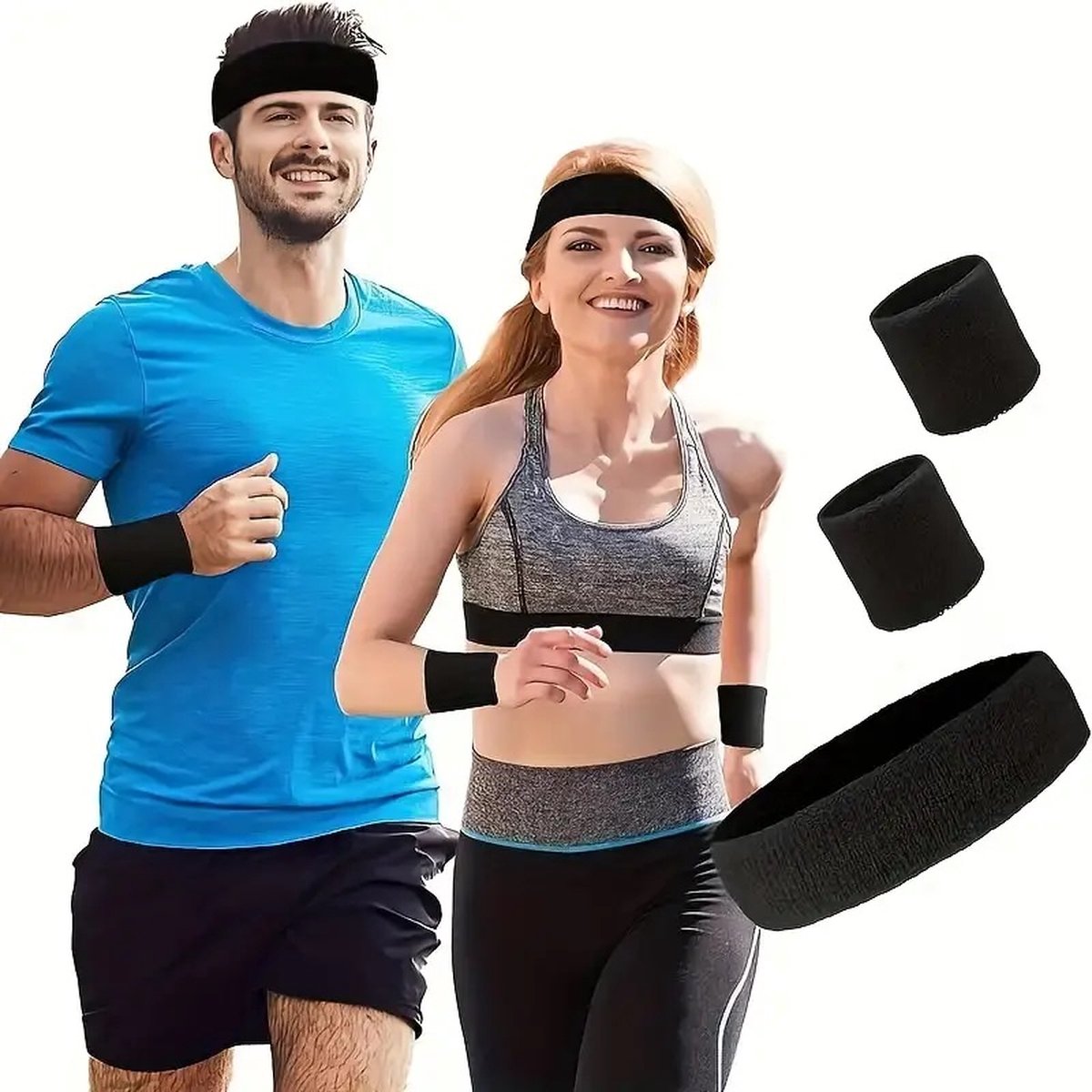 Set of Headband and 2x Wristbands Set | Sweatband | Sweatbands | Head and Wrist | Sports Bands | Black