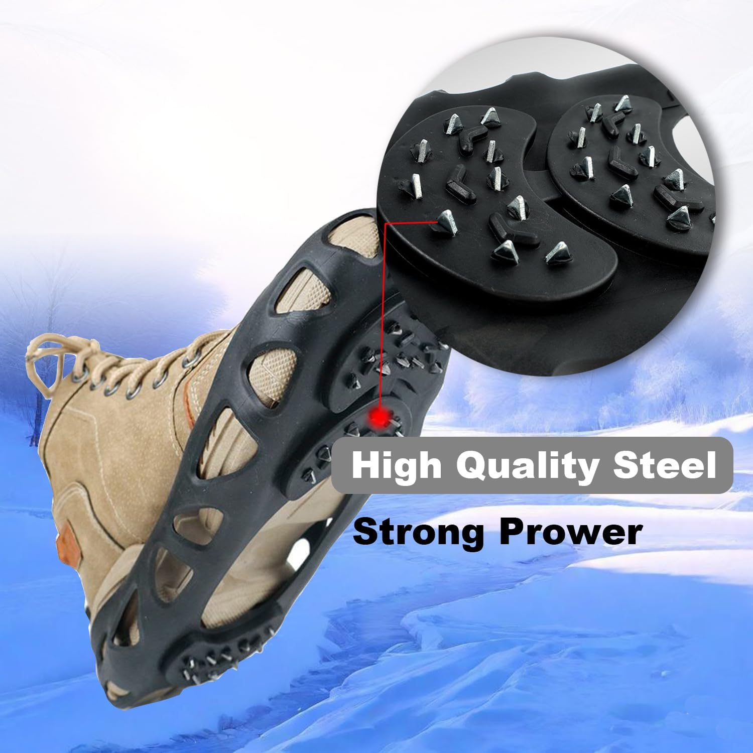 Non-Slip Spikes with 30 Teeth Strong Grip Size 36-41 Black 1 Pair — image 2