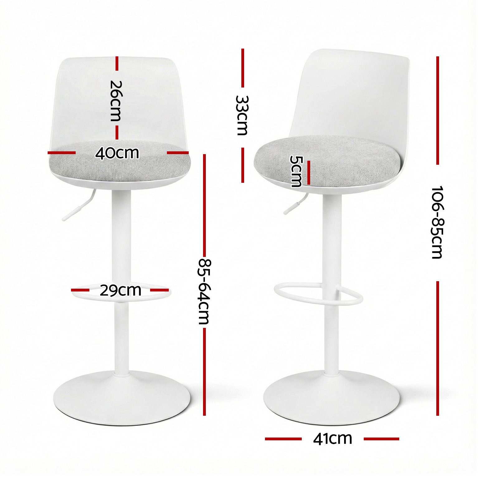Artiss 2x Bar Stools Kitchen Swivel Gas Lift Counter Dining Chair Curved White — image 2