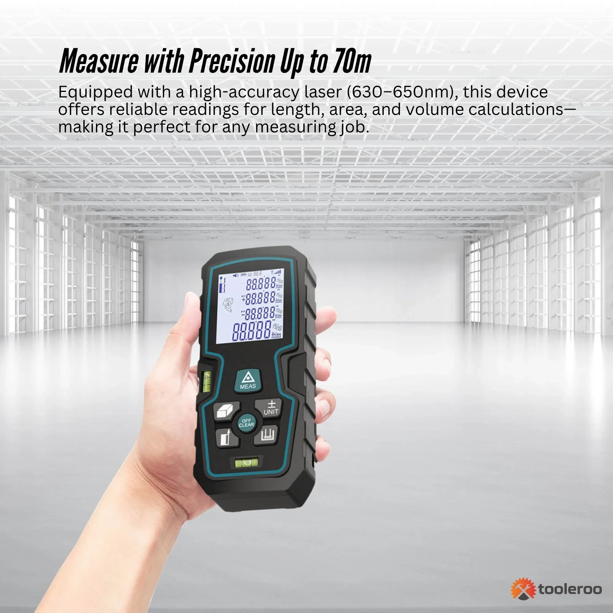 Tooleroo 70m Digital Laser Distance Measurer - LCD Area Volume Meter Tool — image 3