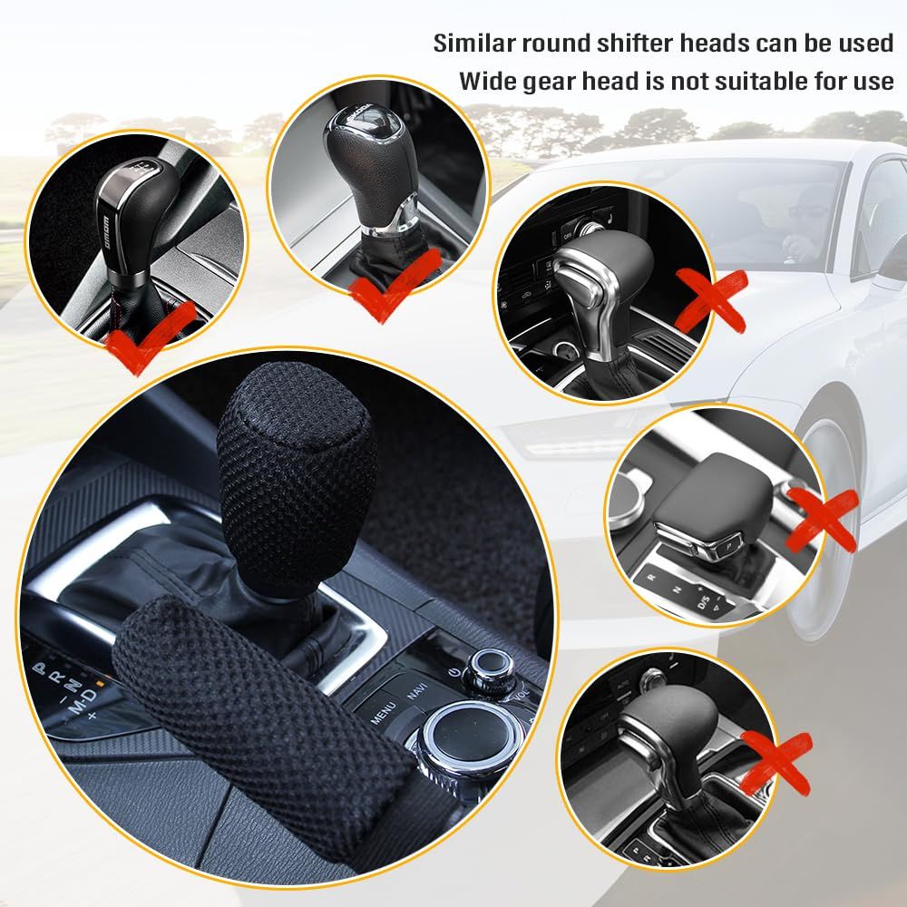 Car Gear Shift Cover + Handbrake Cover,Non-Slip & Breathable Shift Knob Cover Emergency Brake Cover (Black) โ image 5