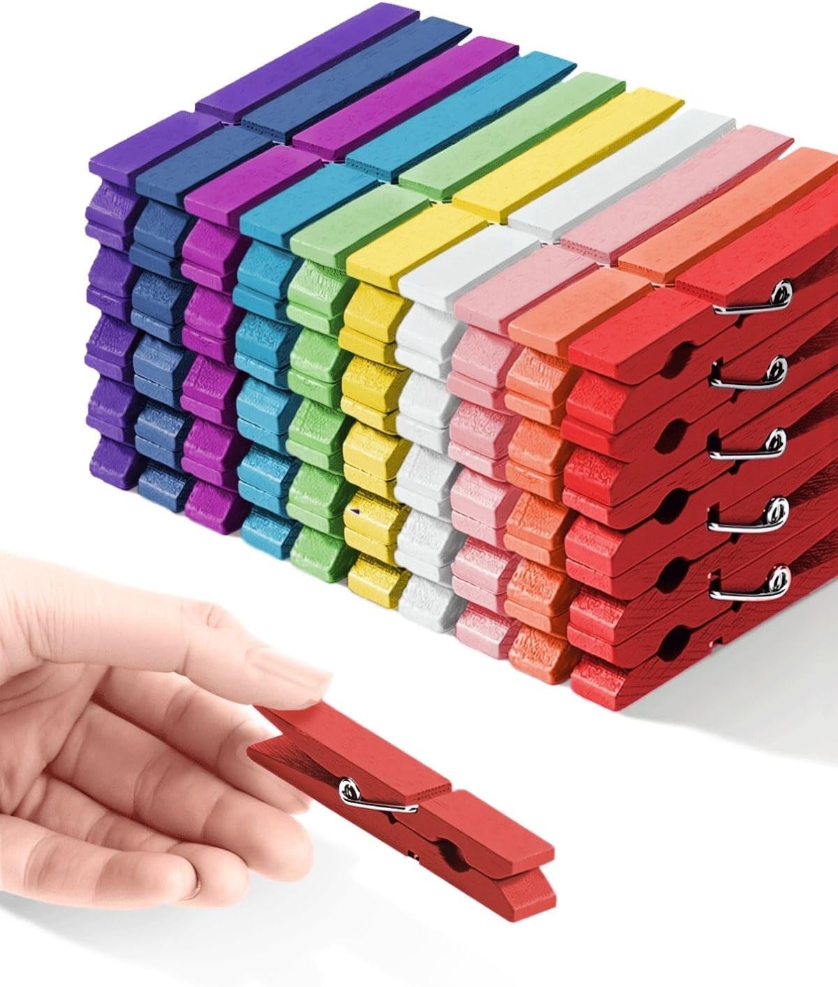 Colored Clothespins, Colorful Clothes Pins Wooden Clips Rainbow Colors 50 Pack Decorative Crafts Pegs Photos Pictures Decoration Clip Clothing Hanging