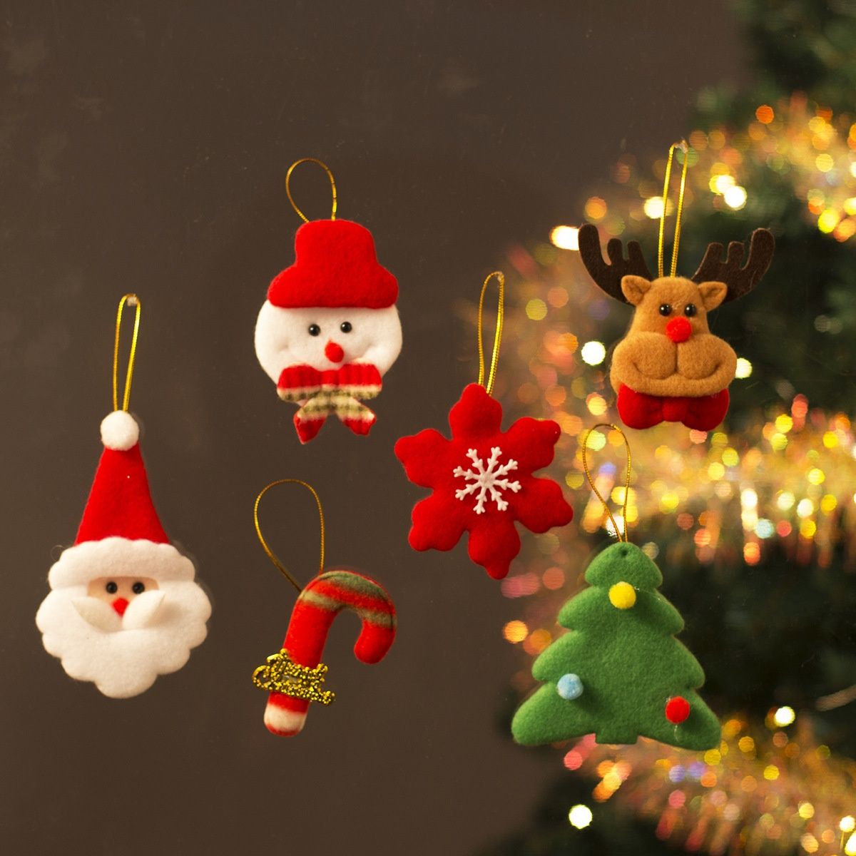 6Pcs Christmas Felt Hanging Ornament Set Santa Snowman Reindeer Tree Snowflake Candy Cane Xmas Tree Decorations β image 5